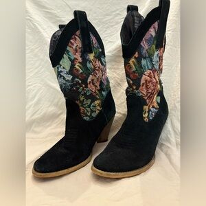 Black Floral Cowboy Boots